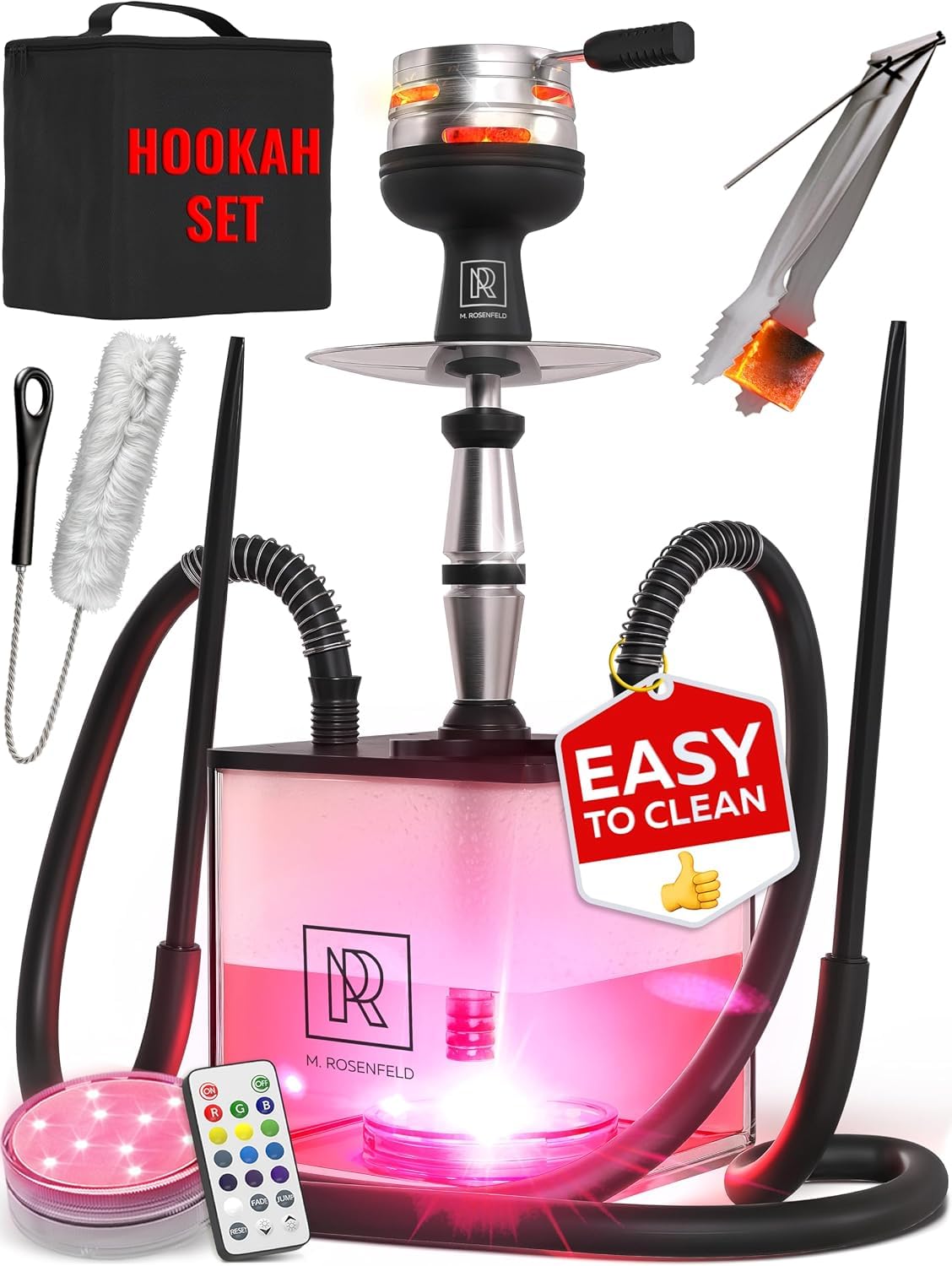 M. ROSENFELD YADO Square LED Acrylic Hookah Set β Black / 2 Hose
