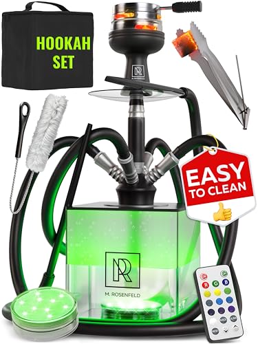 M. ROSENFELD YADO Square LED Acrylic Hookah Set – Black / 4 Hose