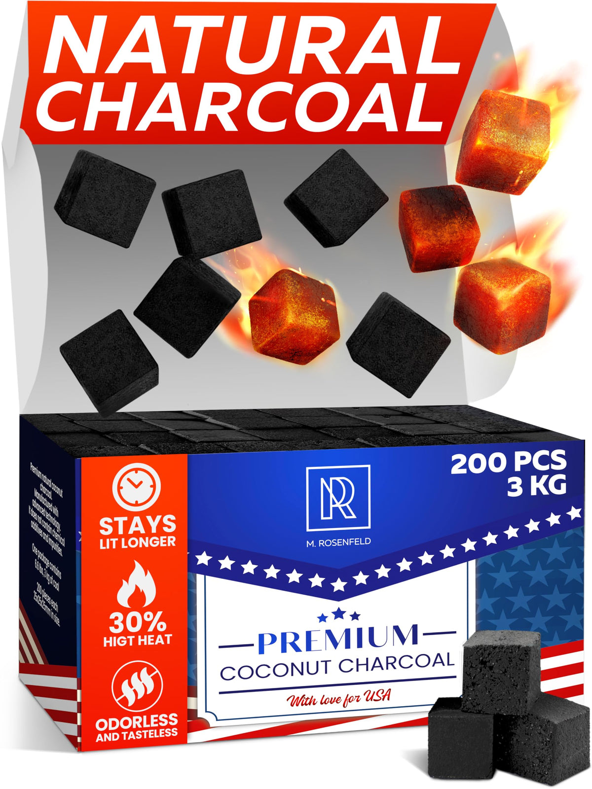 M. ROSENFELD American-Style Coconut Hookah Coals – 200 pcs (3 kg)