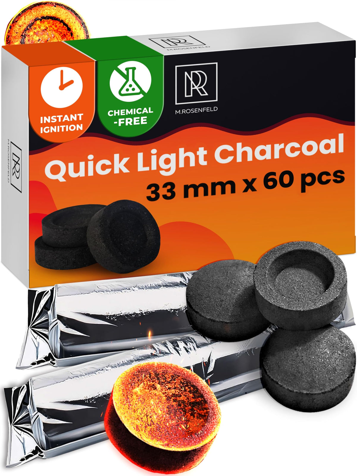 M. ROSENFELD Quick-Light Hookah Charcoal Discs – 60 pcs
