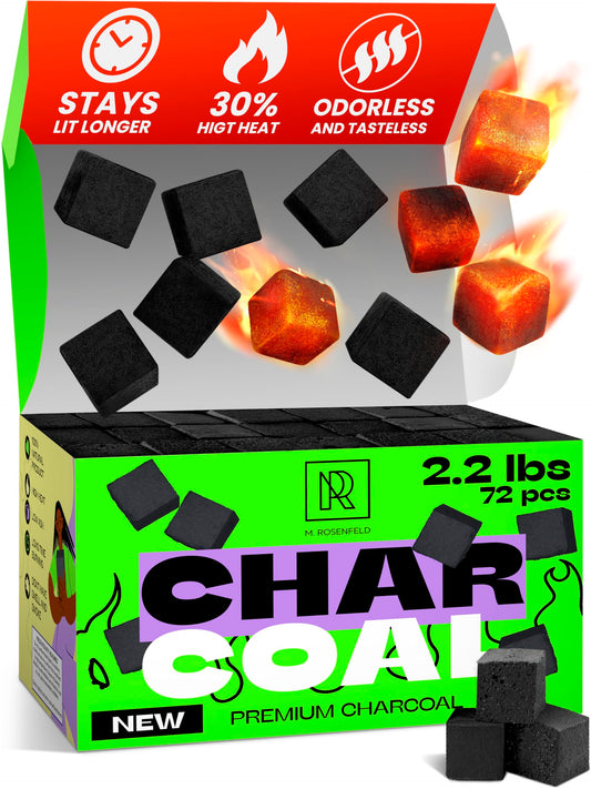 M. ROSENFELD American-Style Coconut Hookah Coals – 72 pcs (1 kg) - Neon Green box