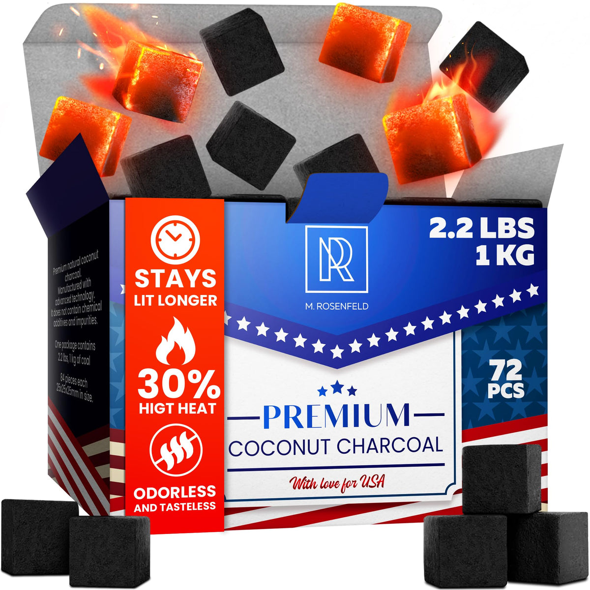 M. ROSENFELD American-Style Coconut Hookah Coals – 72 pcs (1 kg)